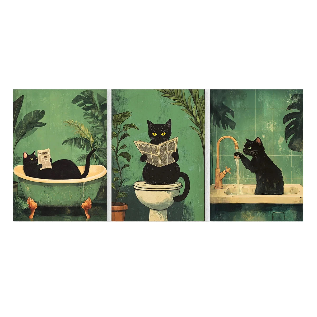 Black Puss in Bathroom Canvas Art