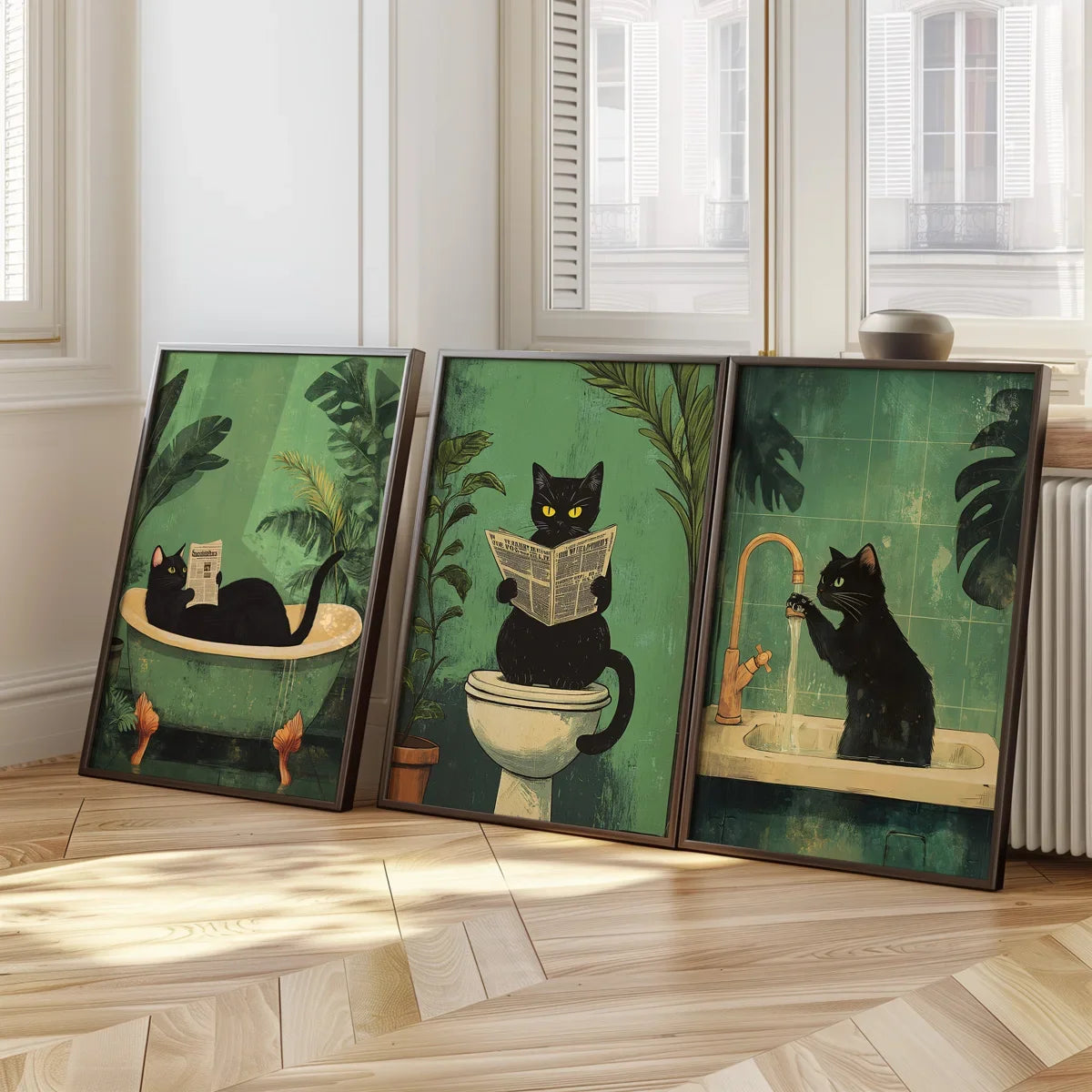 Black Puss in Bathroom Canvas Art