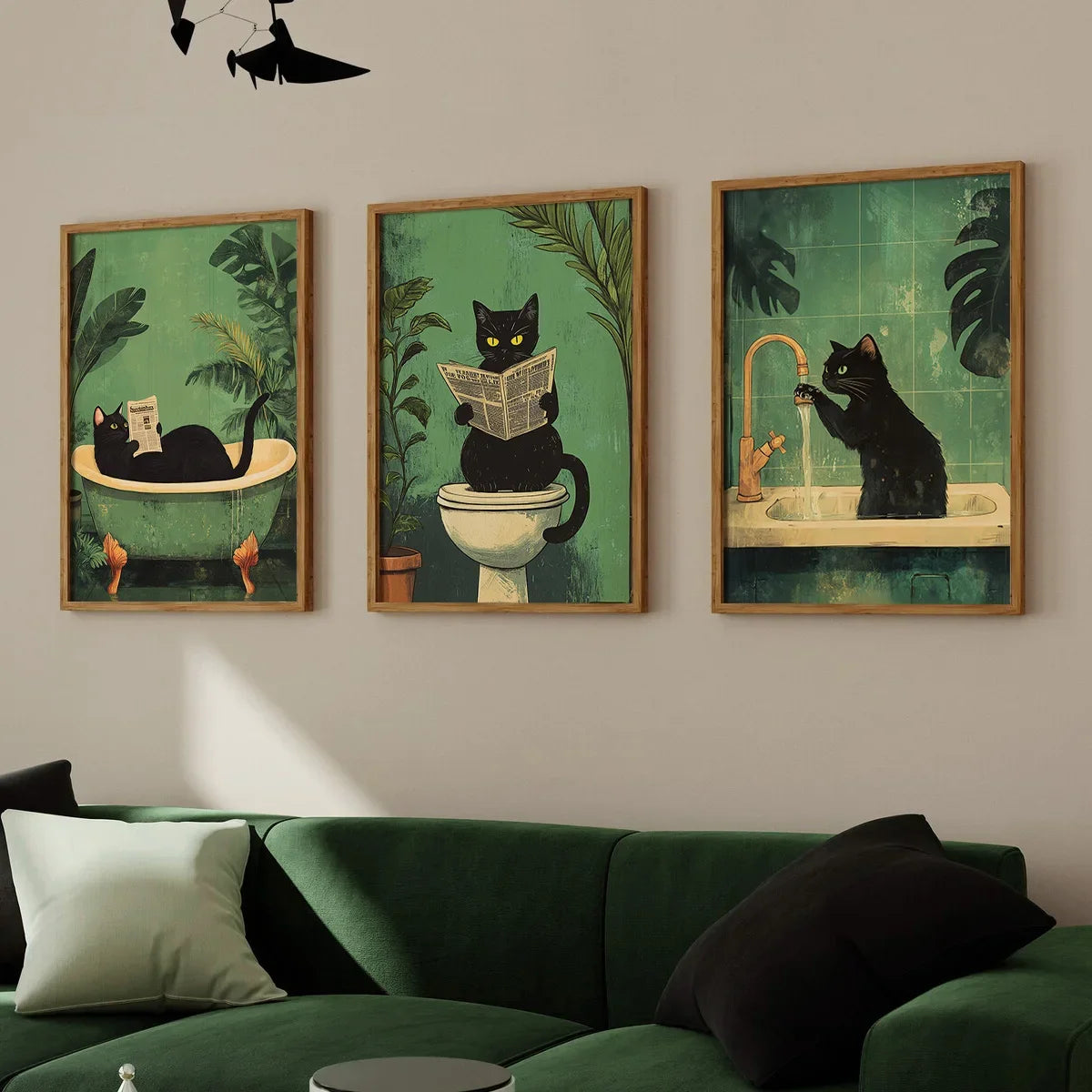 Black Puss in Bathroom Canvas Art