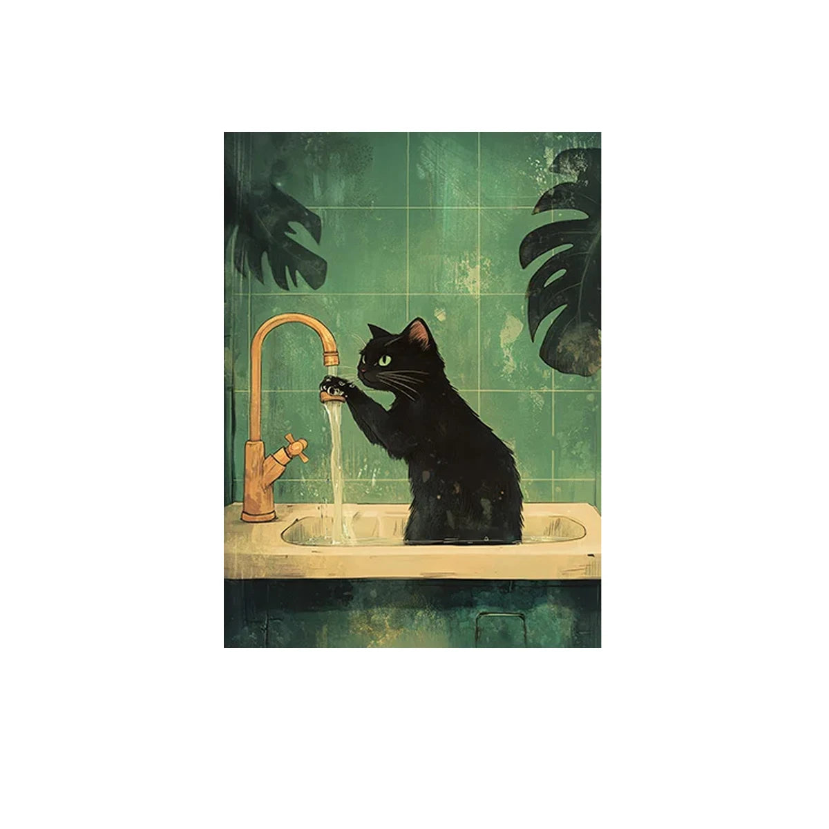 Black Puss in Bathroom Canvas Art