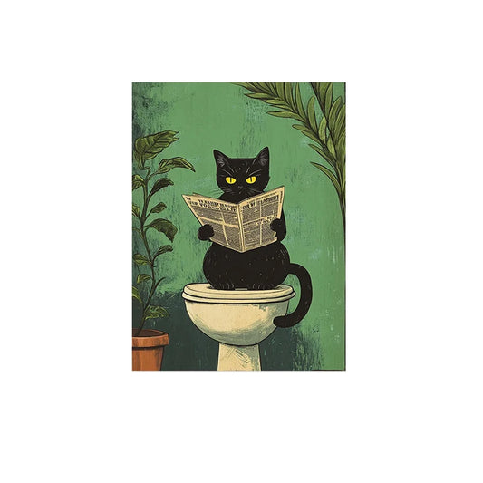 Black Puss in Bathroom Canvas Art