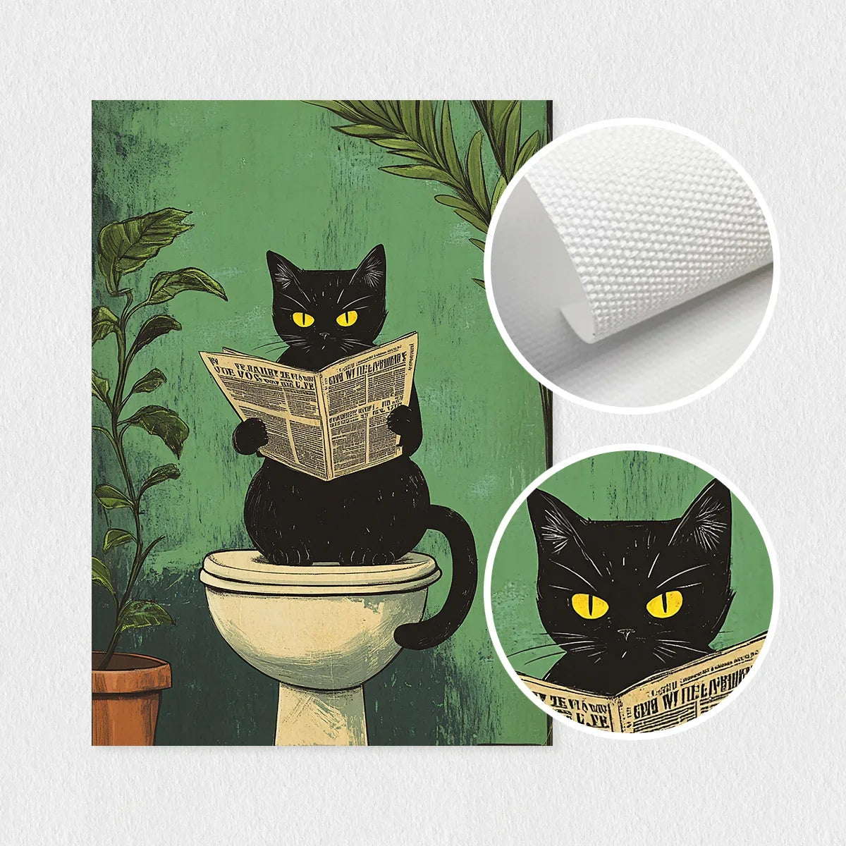 Black Puss in Bathroom Canvas Art